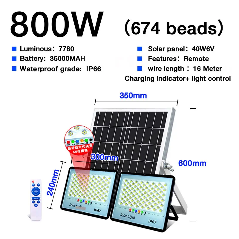 Factory Price For Outdoor Ip66 Waterproof LED Reflector 100w 200w 300w 400w 500w 1000 Watt Projector Solar Flood Light Lamp