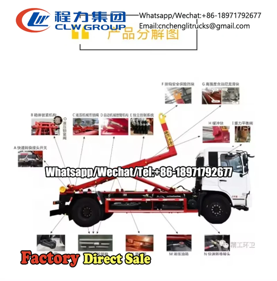 Hook arm roll-off dumpster garbage vehicle 3T to 30 T hook lift garbage truck bodies for sale