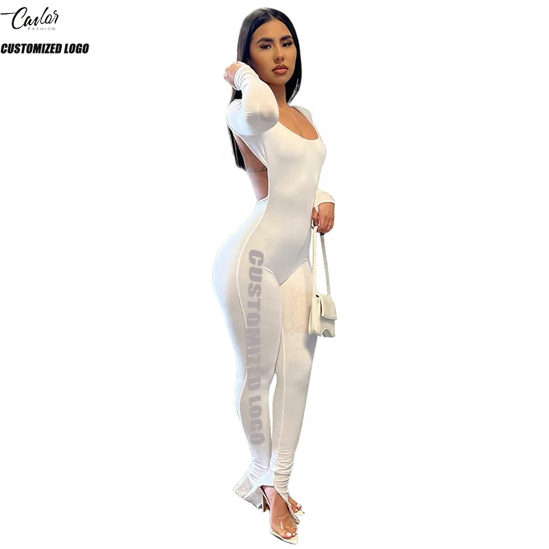 L71 2023 Wholesale Sexy Backless Solid Slit Small Flare One Piece Jumpsuit For Lady streetwear Rompers Women Jumpsuit