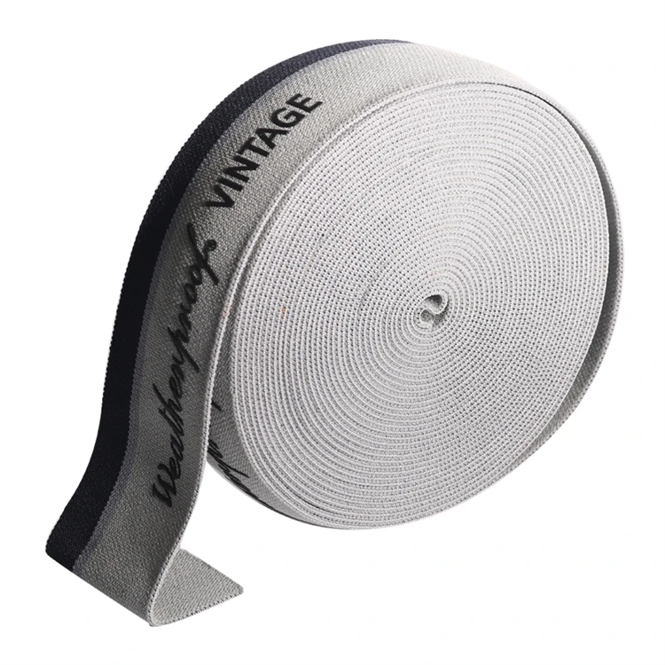 HFT Wholesale Good Price Logo Printed Soft Nylon Knitted Elastic Band Jacquard Elastic Strap Band Custom Logo Elastic Waistband