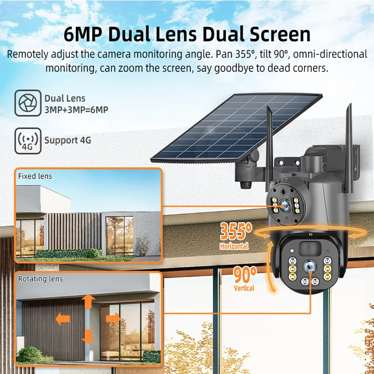 2024 new v380 outdoor solar camera 4g sim card dual lens wireless security camera