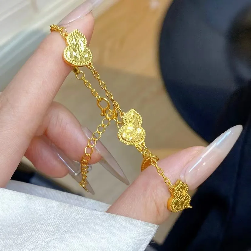 New Fashion Vintage Luxury Bridal Bracelet Necklace Classic Beads Treasure Gourd Charms Fortune Lucky Iceout PVD Gold Bracelet