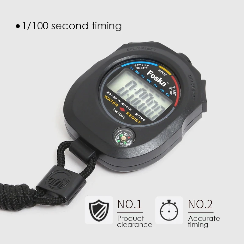 Foska ABS 100 second timing Water Resist Stopwatch with alarm clock