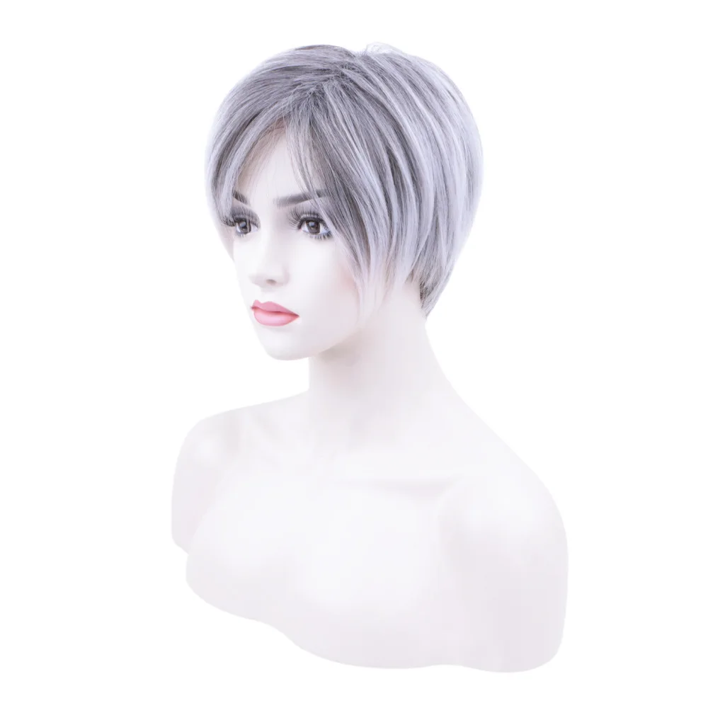 9inch Straight Short Bob Wigs High Temperature Women gray Cosplay Hair Wigs Synthetic
