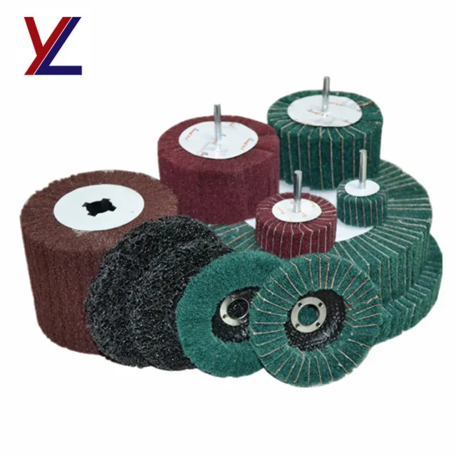 8 inch interleaf surface deburring/cleaning flap wheel with sand paper.