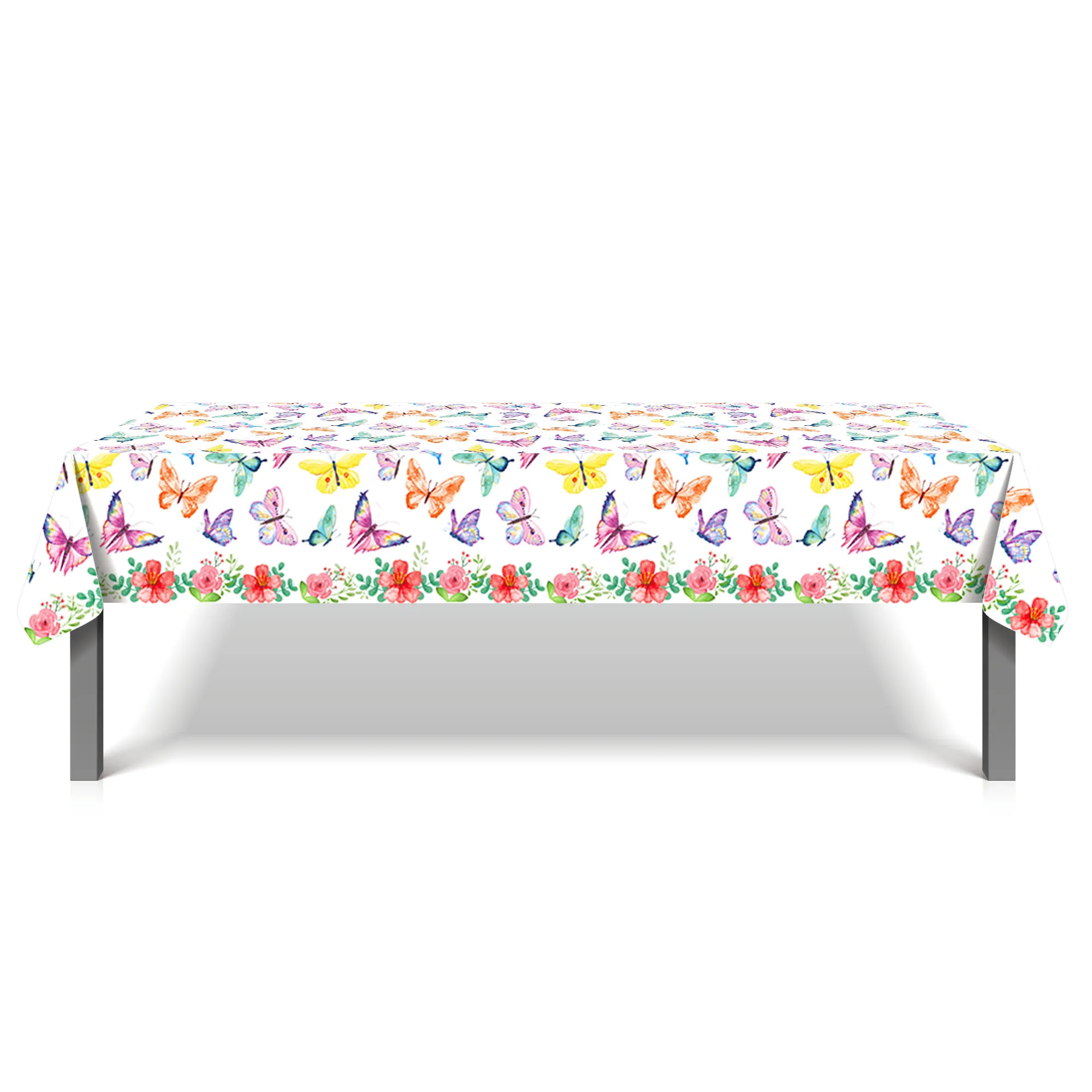ZB158Spring Colorful Butterfly and Flower Pattern Party PE Disposable Tablecloth Plastic Table Cloth for Birthday Party Supplies