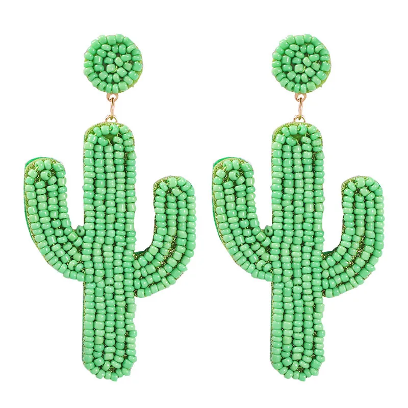 European and American Style New Creative Cactus Handmade Rice Bead Earrings Bohemian Ethnic Style Ornaments Earrings