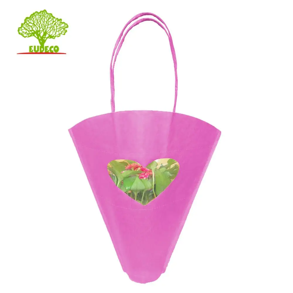 The Newest Popular and Beautiful Colorful Kraft Coated Flower Bag Heart Window Mother Day Paper Sleeve For Gifts