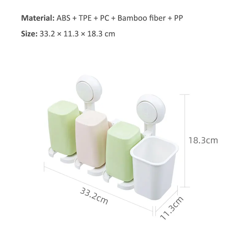 Wholesale Removable Powerful Bathroom Wall Mount Plastic Suction Cup Toothbrush Holder With Cups