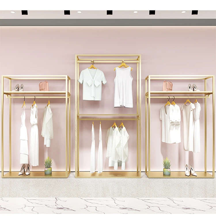 Kainice Shop Furniture Garment Display Women Clothing Shop Interior Design Furniture Designed gold clothing rack