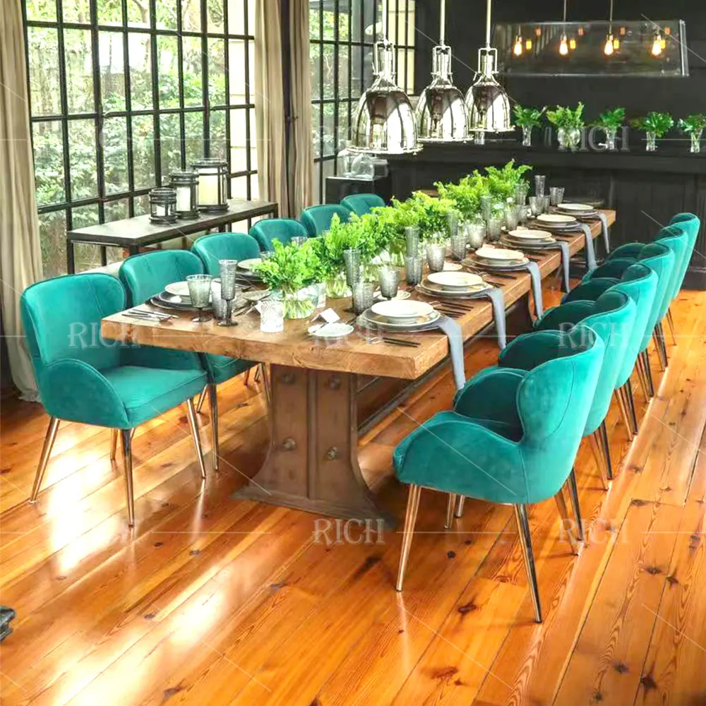 Стулья и столы для мероприятий в отеле, современная мебель для ресторана, ножки с золотым покрытием, кресло с зеленым бархатным покрытием, обеденный стул