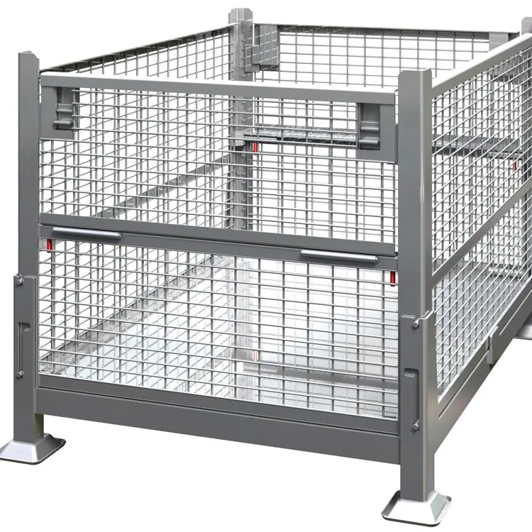 Half-Open Door Heavy Duty Folding Galvanized Steel Stacking Wire Mesh Containers