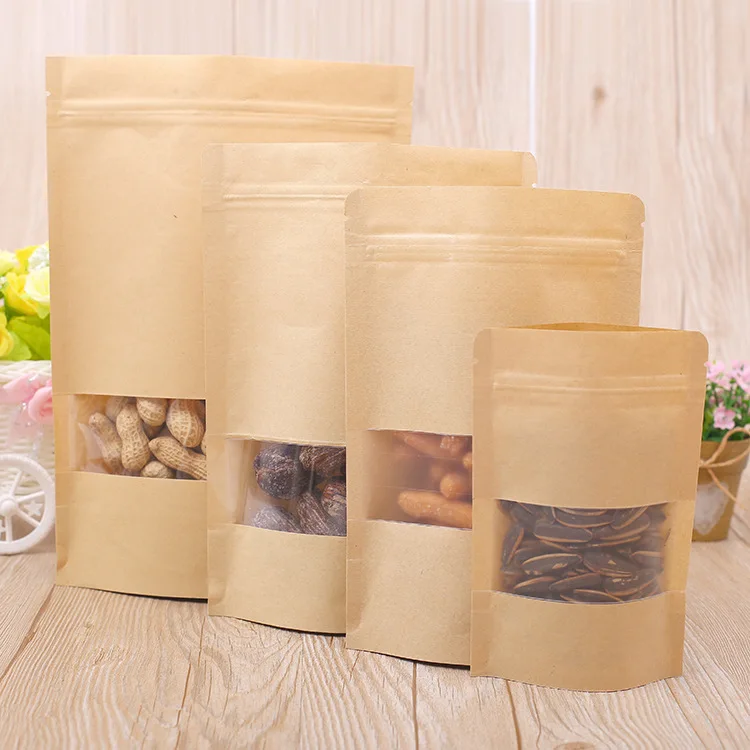 Resealable Doypack Brown Kraft Paper Biodegradable Packaging Standing Up Pouches Food Packaging Zip Lock  Bags With Zipper