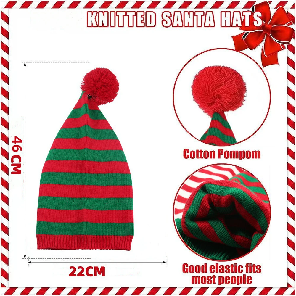 HC322 Christmas Santa Hat Knitted Xmas Party Beanie Elf Hat Unisex Adults Striped Winter Hats Keep Warm Caps