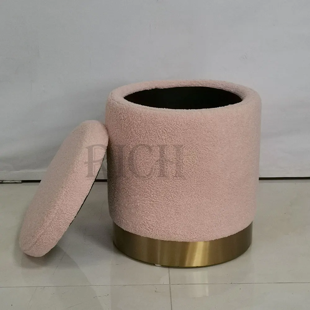 pink teddy fabric lobby small sofa stool ottoman fabric footstool with storage sheepskin stool round storage ottoman