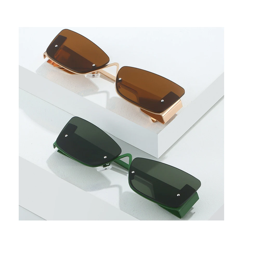 SPARLOO 10615 metal alloy half frame ce square small size men rimless cat eye sunglasses luxury brand rimless eyewear