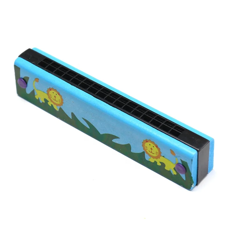 Customized Cartoon Plastic Harmonica Wood Harmonica 16 Hole Wooden Beginner Mouth Organ Toy Musical Instruments for Kids Adults
