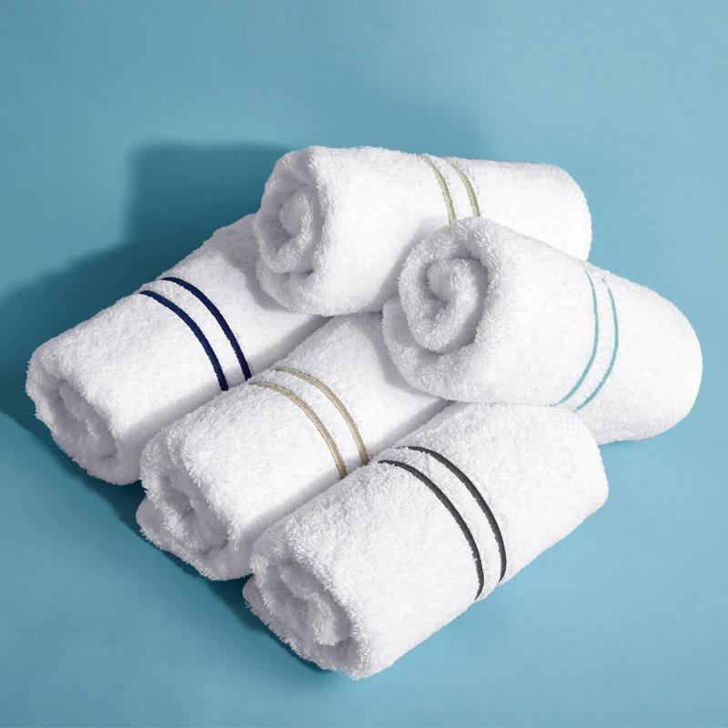 100% Cotton white Luxury embroidery 2 lines Hand Towel for 5 star hotel spa bathroom