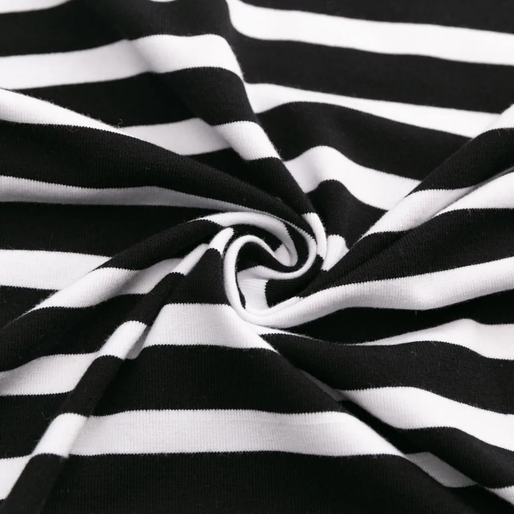 
32S Black and White stripe knitted cotton lycra fabric 
