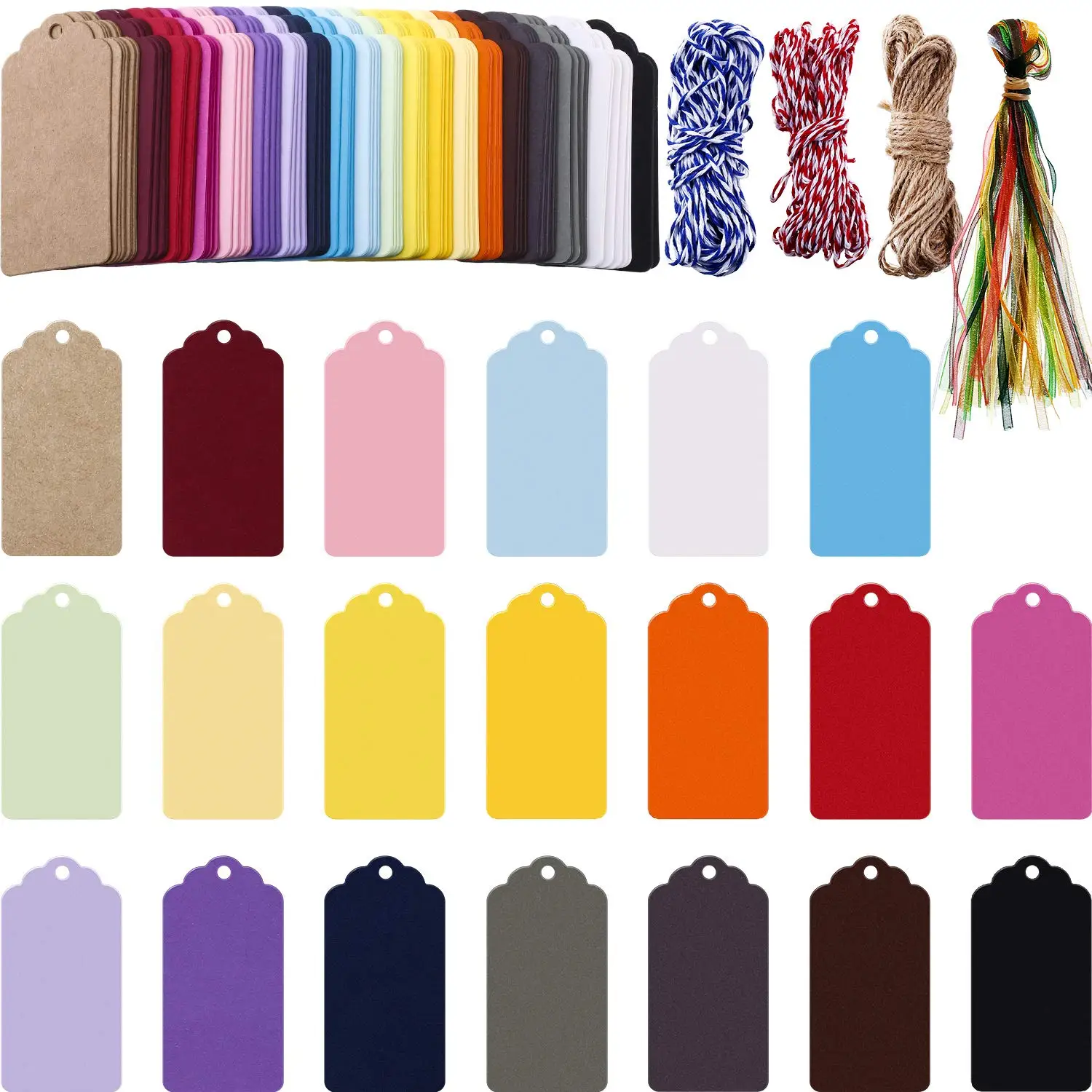 Jute Twines String gift tags for Birthday Party Wedding Decoration Gift Organizing Brown Craft Scalloped Paper Label gift Tags