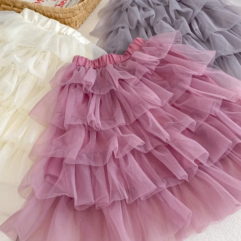 Spring Children Girls Layers Tutu Skirts Fairy Princess Kids Tulle Skirts
