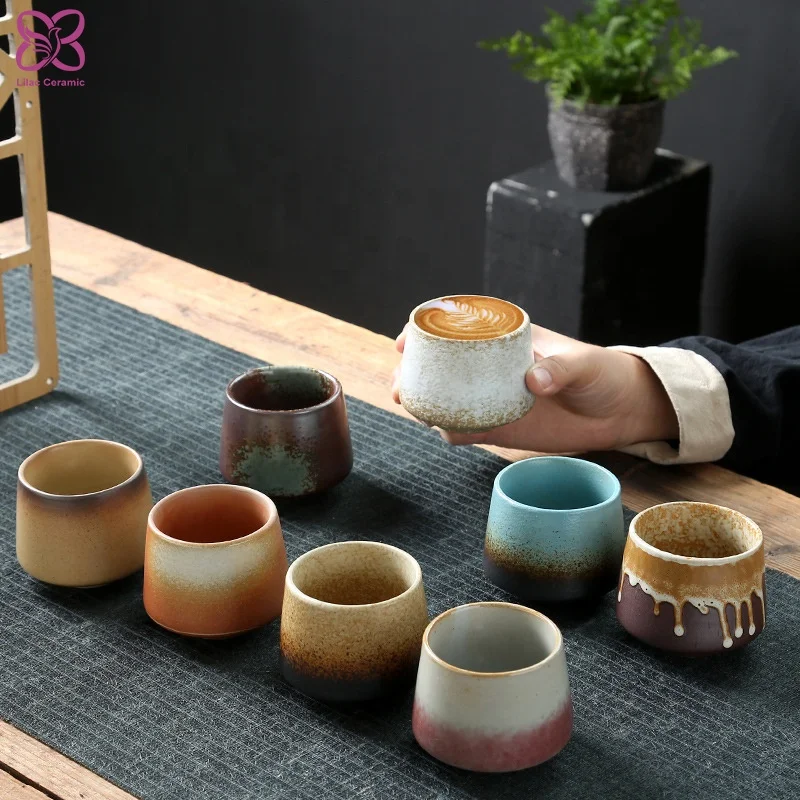 Retro Handmade Espresso Mug Wholesale Coffee & Tea Set Glazed Japanese Ceramic Kung-fu Tea Cup