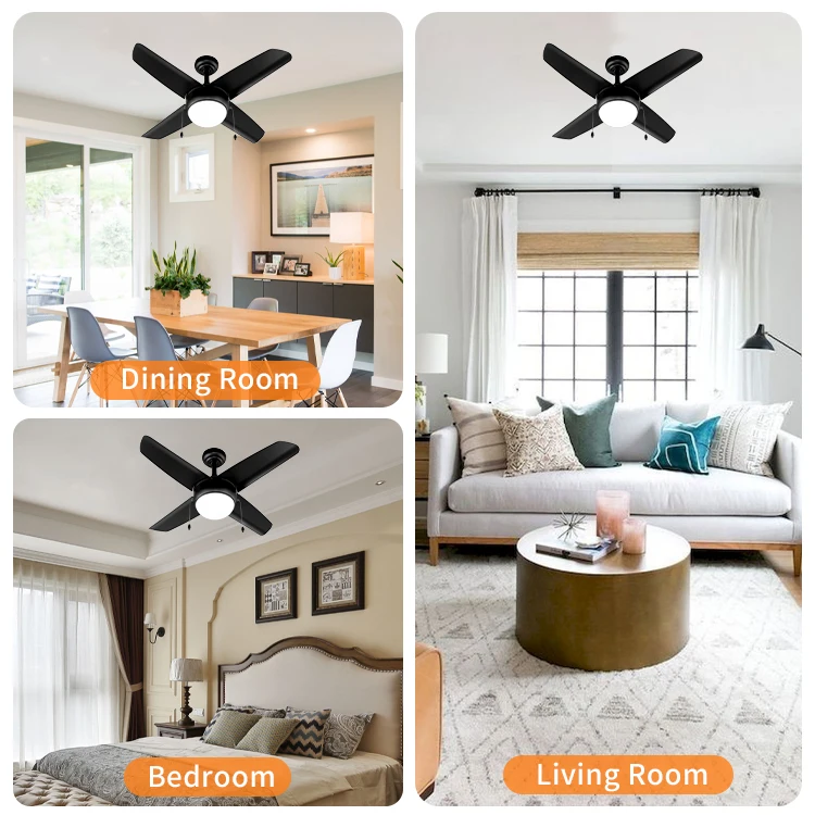 Home Appliance 4 Blades 36 Inch Mini Ceiling Fans Soundless AC Pull Chain Black Decorative Living Room Ceiling Fan