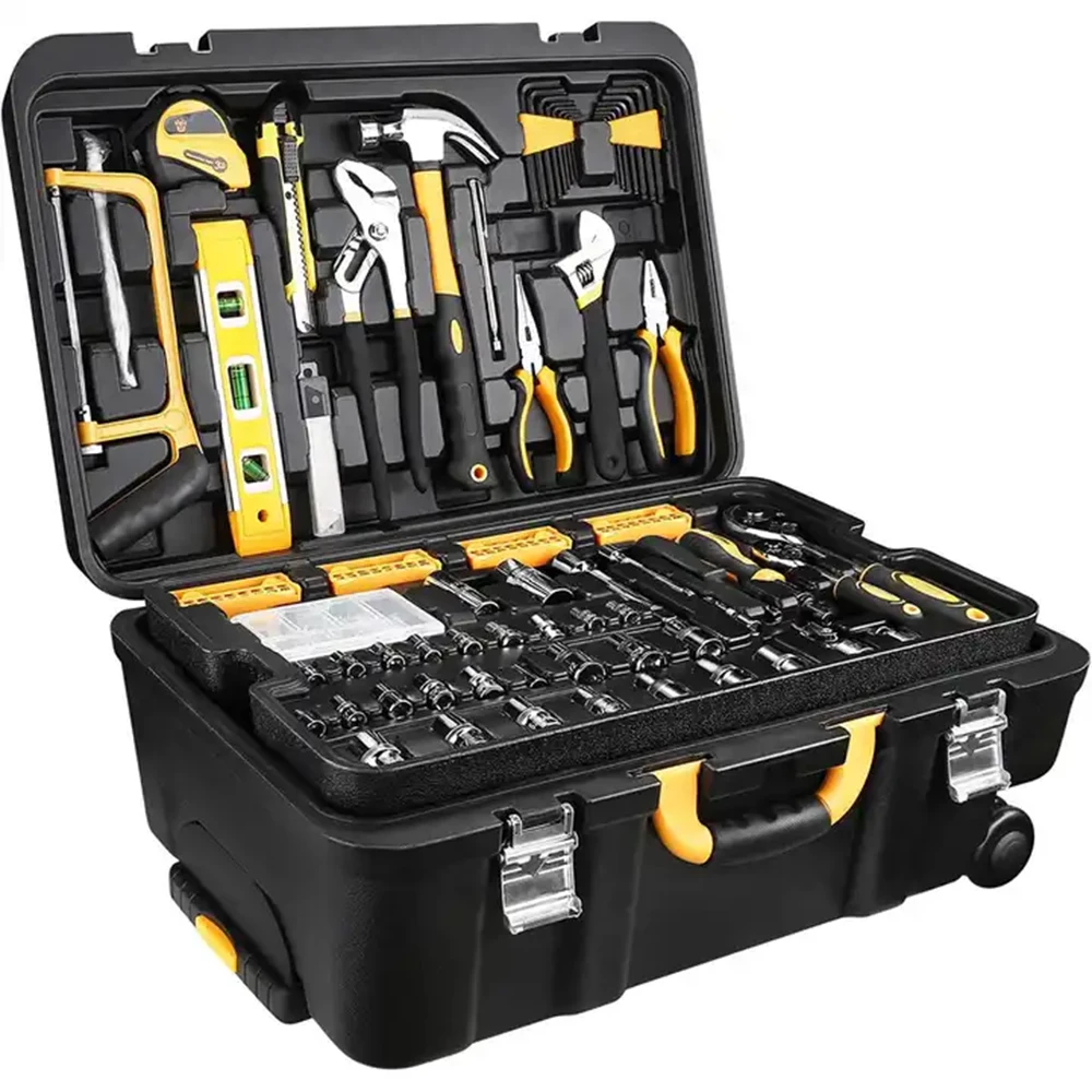 LX-011  Factory Direct Selling Portable 162 Pieces  Luggage Case Tool Set  Box With Wheels Metric Socket Wrench Hardware Tools