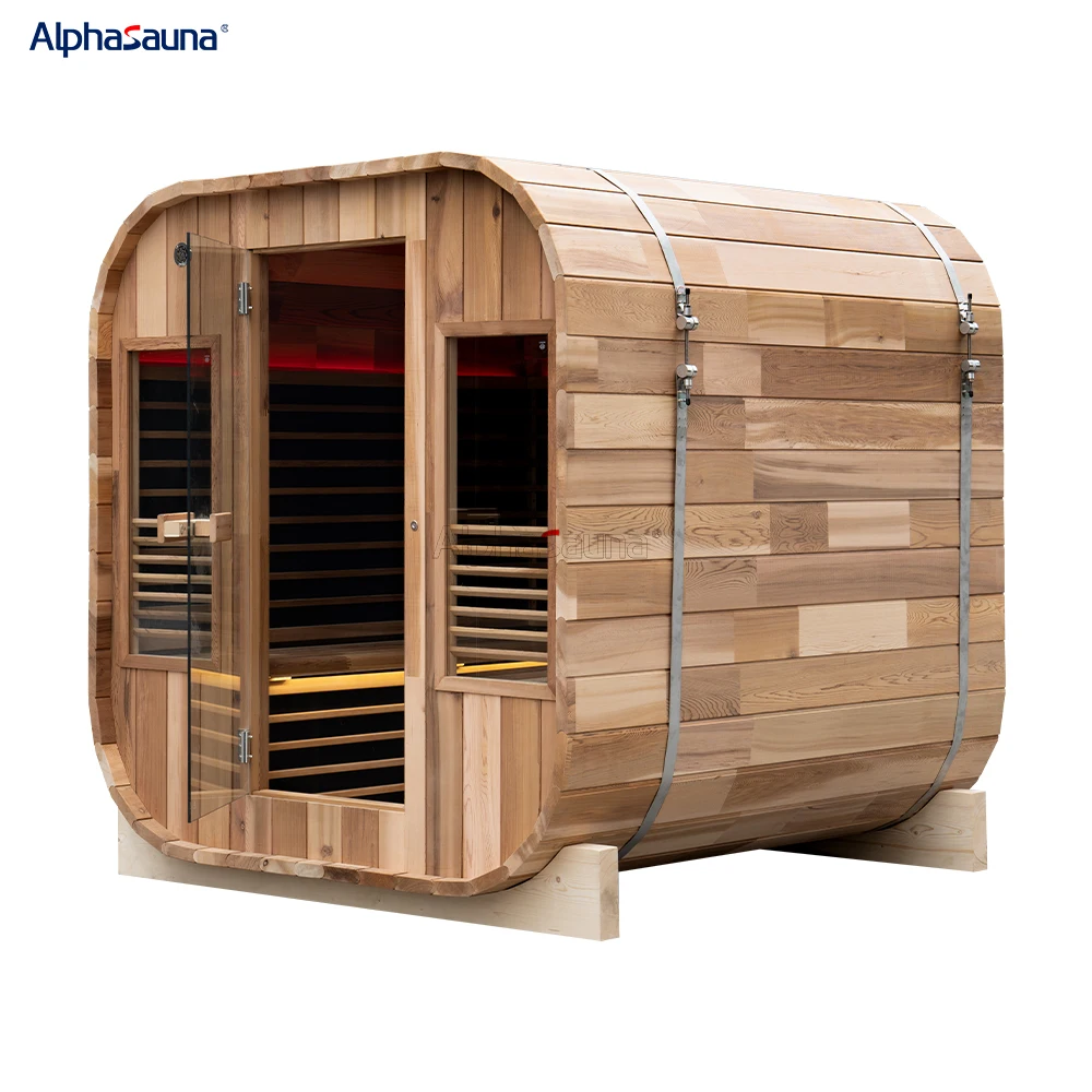 Red Light Wooden Sauna Interior Optional 7 Types Of LED Lights