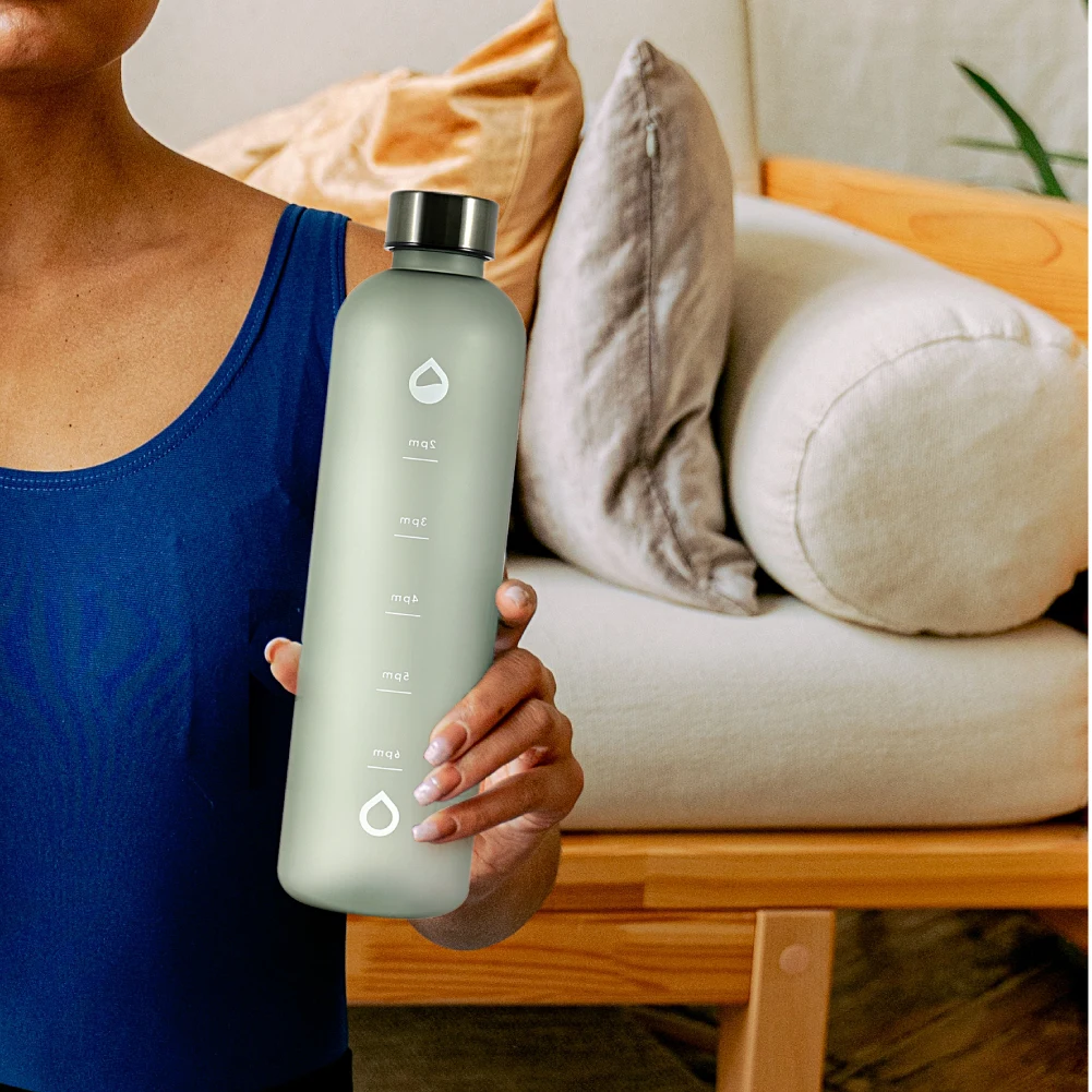 32 Oz 1 Litre BPA Free Frosted Tritan Plastic Motivational Sports Water Drink Bottle with Time Markings