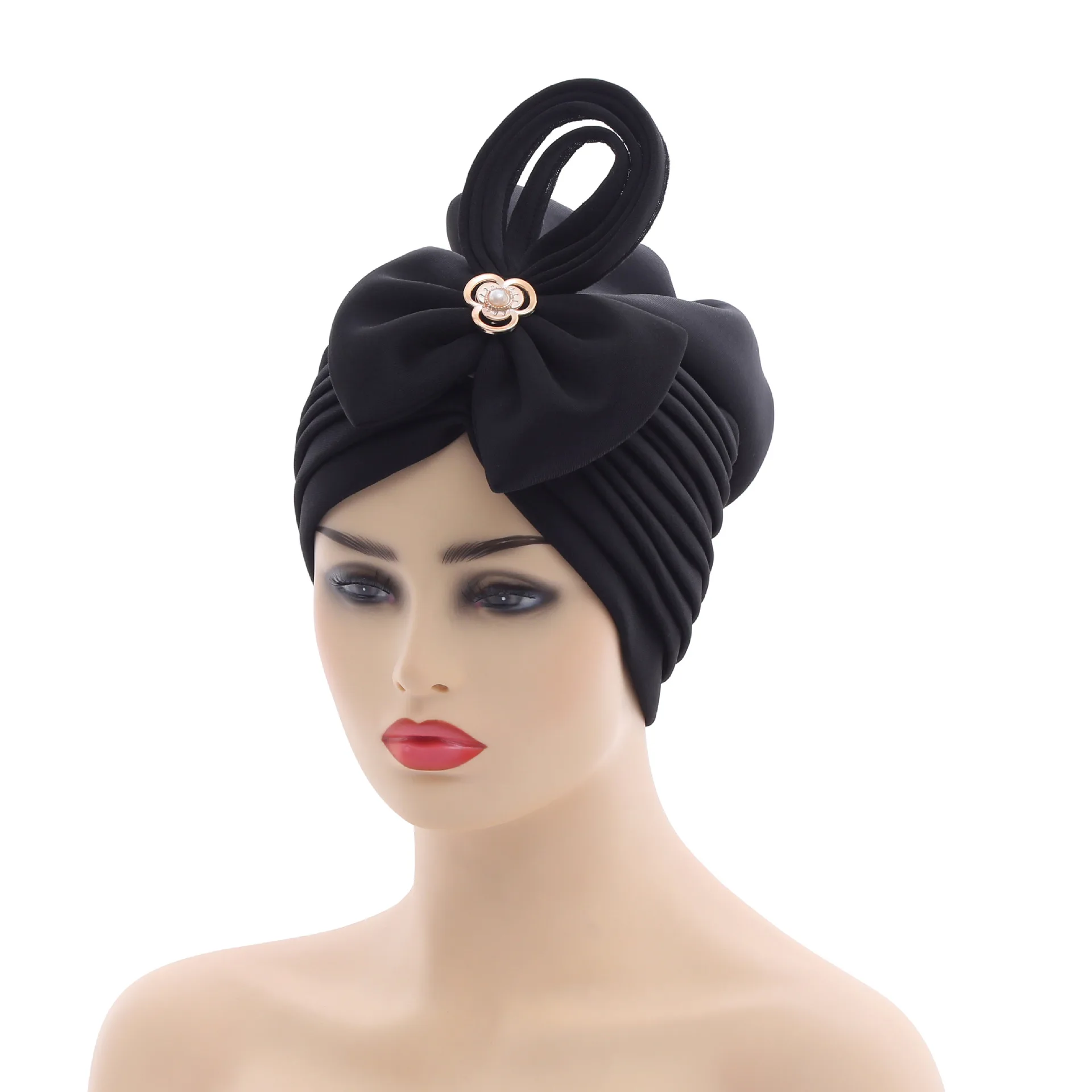 Hot Sale Fashion Women Plain Bowknot African Muslim Turban Hat