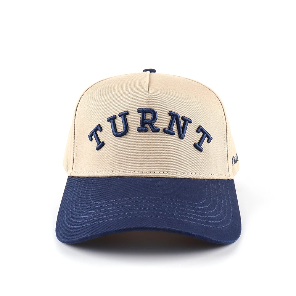 Wholesale High Quality Fashion Custom 3D embroidery 5 Panel Two Tone cap Adjustable Cotton Baseball Curved Brim Hat