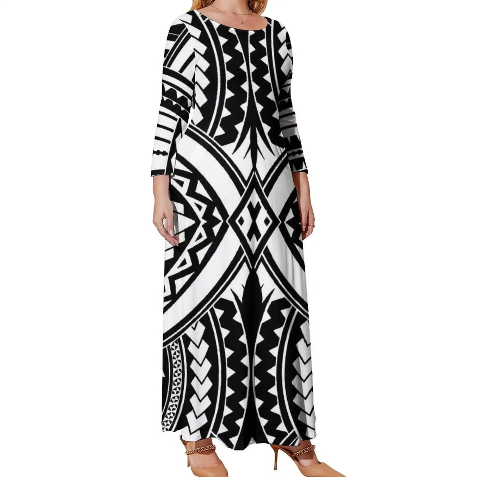 Clothing Manufacturers Customization Women Plus Size Maxi Dress Polynesian Tribal Design Green Puletasi Dresses Dropshipping