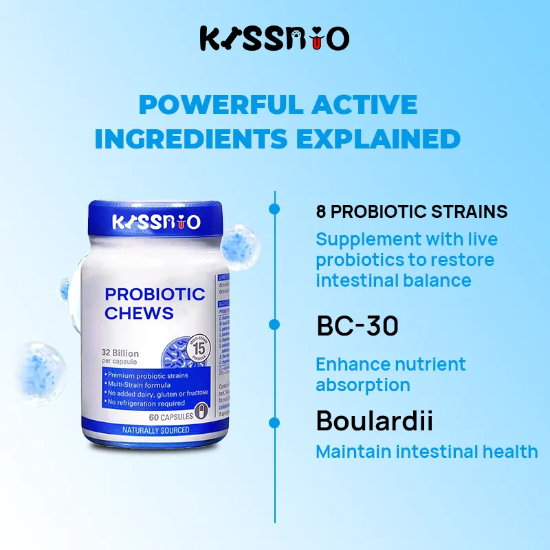 OEM 3-in-1 Probiotic Capsules for Dogs Supplement improves digestive health, relieves diarrhoea and stops non-constipated eating