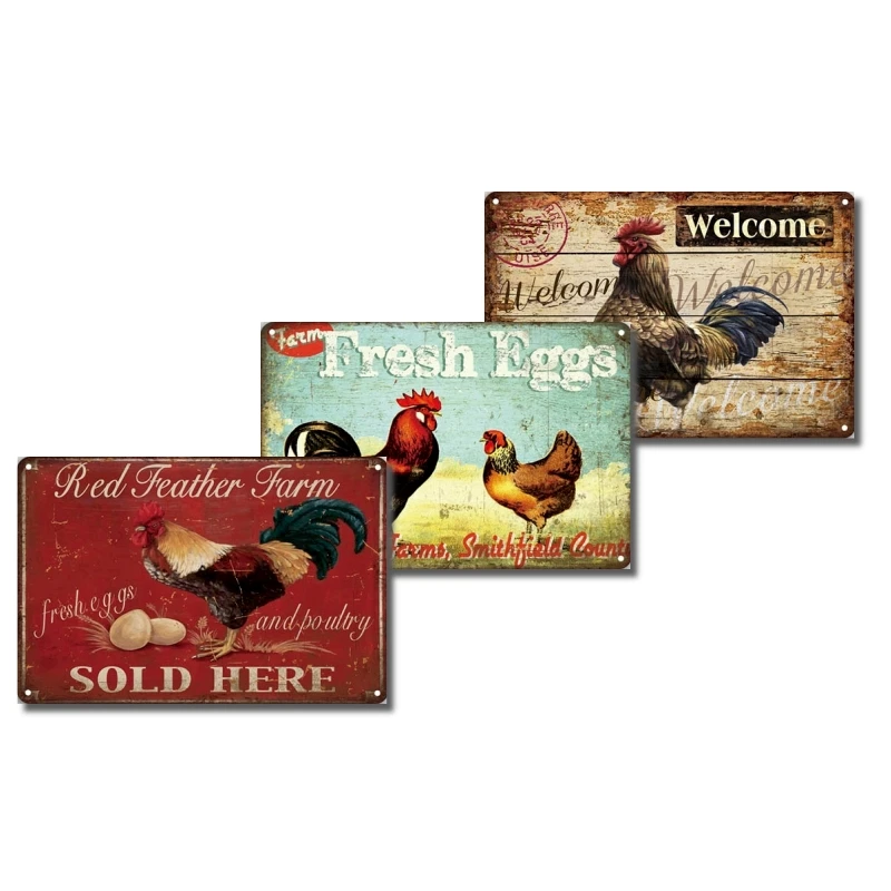 Vintage Metal Signs of Farm Chickens, 20*30cm, Retro Wall Posters for Home Dogs Cats Wall Decoration for Farm Fresh Eggs