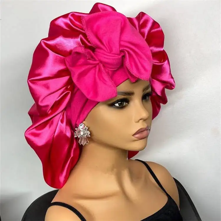 
Hot selling custom logo satin silk bonnet with tie band 