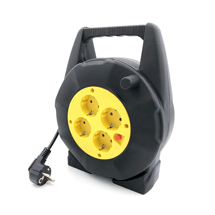 4 way europe standard socket small european 220v plastic retractable power extension cord cable reel