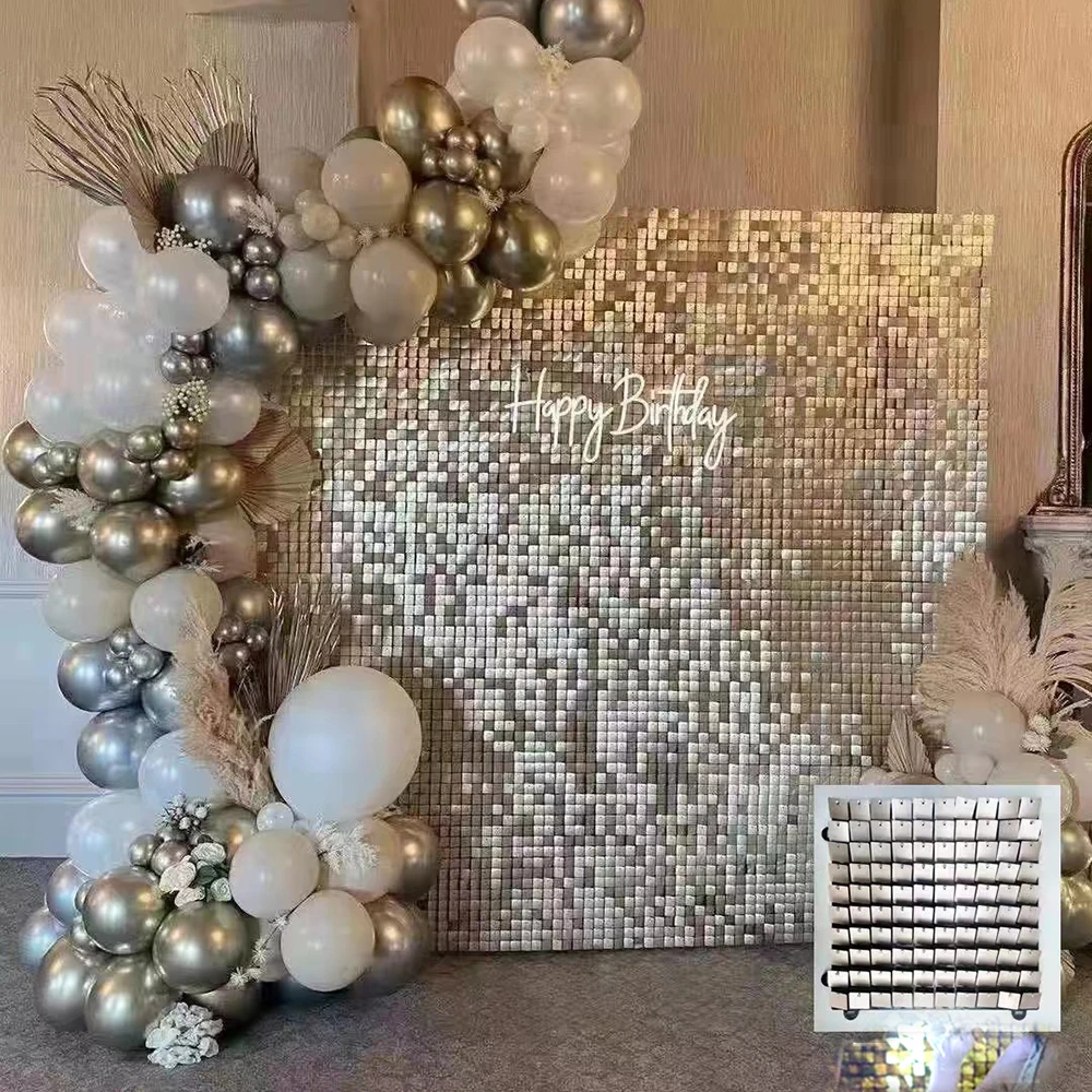 Stunning Design Gold Mirror Sequin Shimmer Wall 3d Panel For Birthday Party Decoration