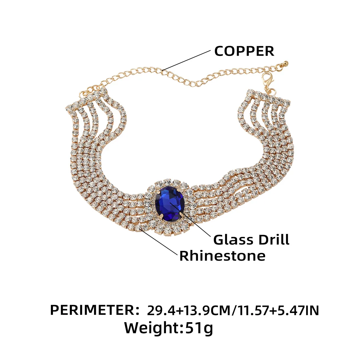 2023 Copper European and American clavicle chain Exaggerated Oval Glass Full Diamond Bridal Accessories Wholesale Necklace