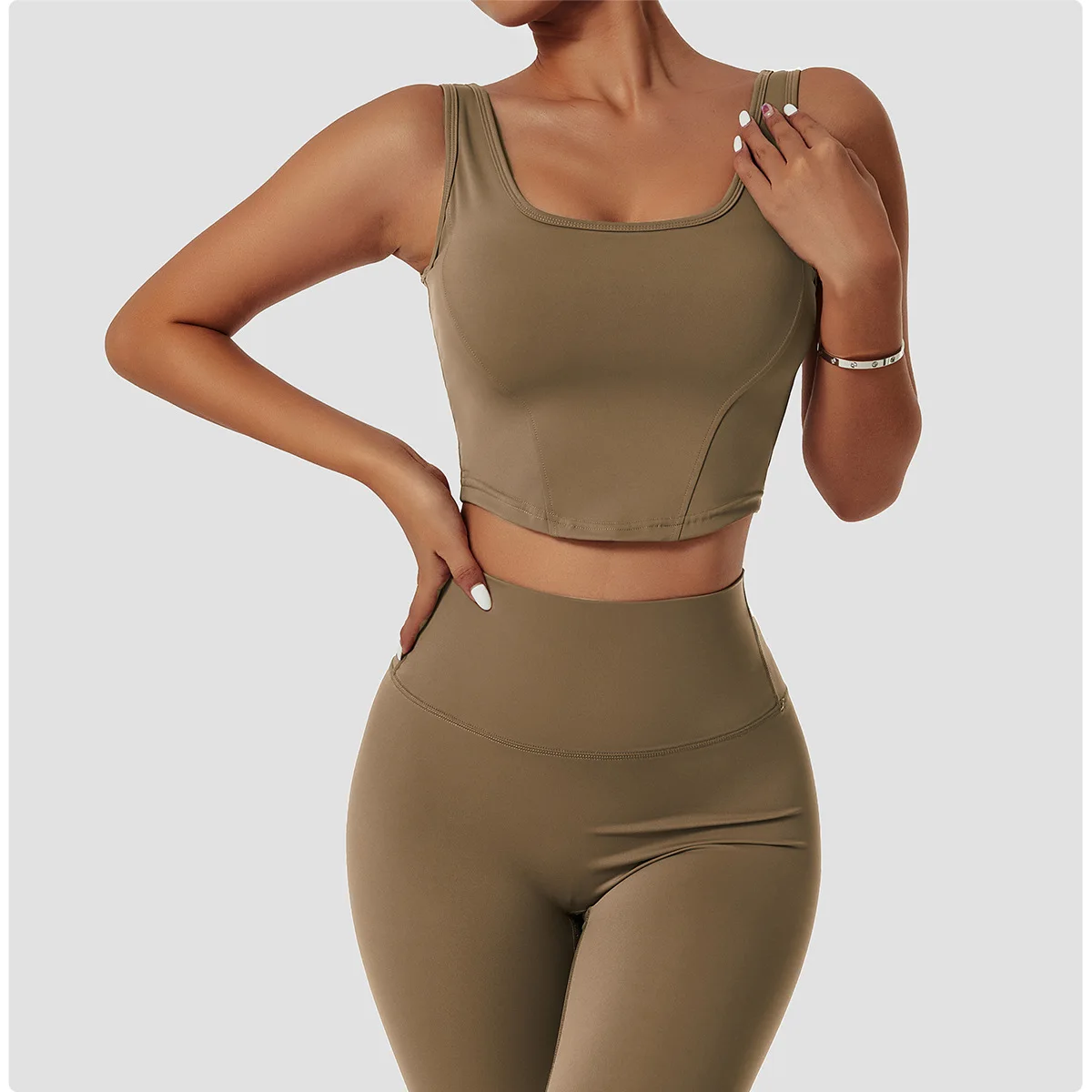 Eco Friendly Women Gym Fitness Wear Set Recycled Fabric Rpet Athletic Running Clothes Sports Bra And Yoga Pants Leggings Set