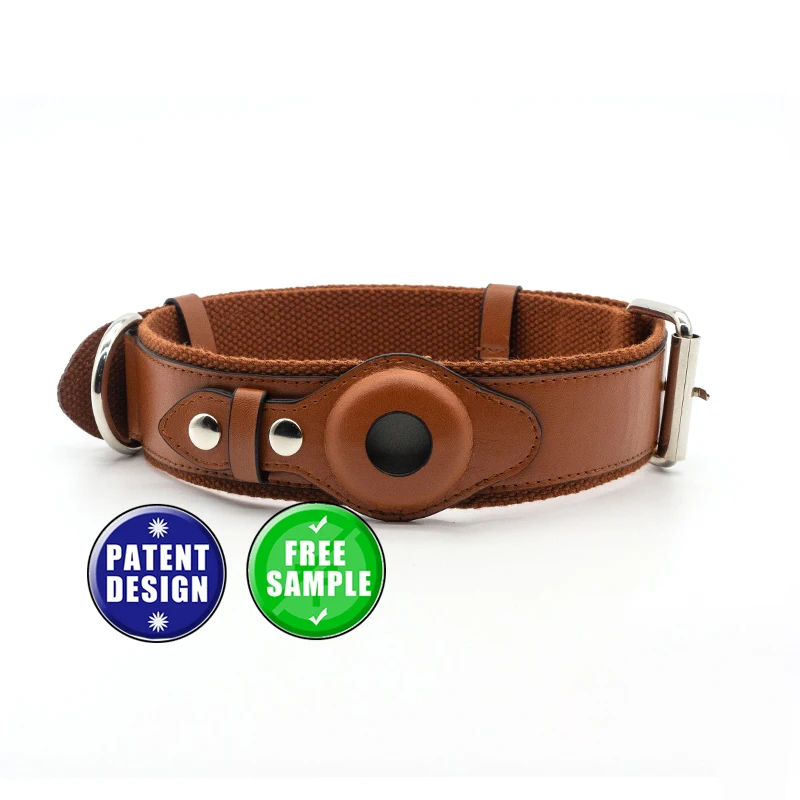 Private Label Sublimation Weighted Faux Pink Vegan PU Leather Airtag Dog Collar Holder