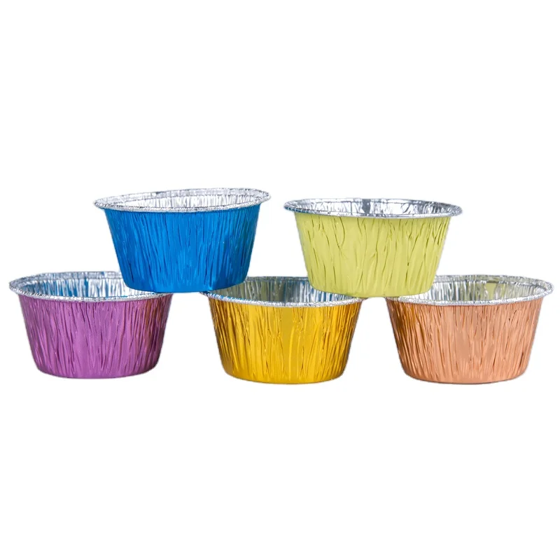 Wholesale colorful 105ml aluminium foil cupcake cup round mini aluminum foil muffin cake tray with lid for party