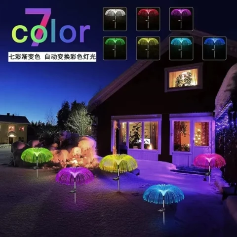 Garden landscape decoration IP65 outdoor waterproof LED solar fiber optic light jellyfish fountain light garden solar lawn light