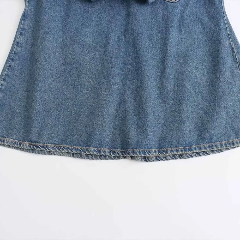 PB&ZA Women 2023 New Chic Fashion Casual denim Dress Vintage Long sleeve Female Dresses robe Mujer