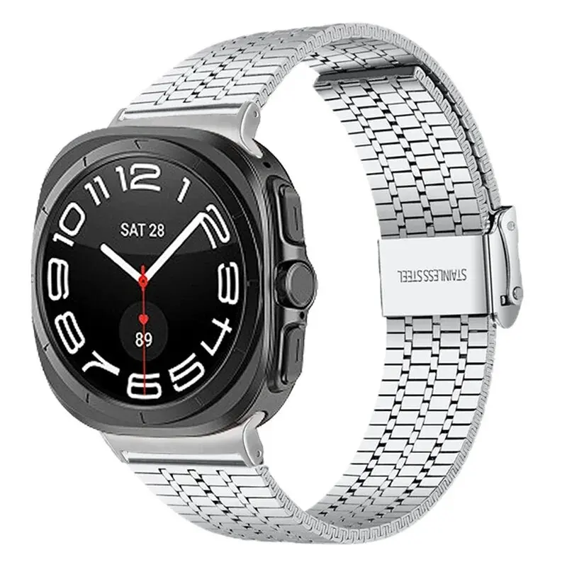 For Samsung Galaxy Watch 7 Ultra 47mm No Gaps Metal Strap galaxy watch 7ultra 47mm Watchband Curved end Bracelet Stainless Steel