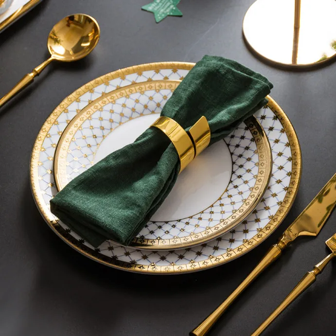 Элегантные роскошные золотые инкрустационные европейские столовые приборы сервировочная тарелка керамическая костяная китайская обеденная тарелка для свадьбы