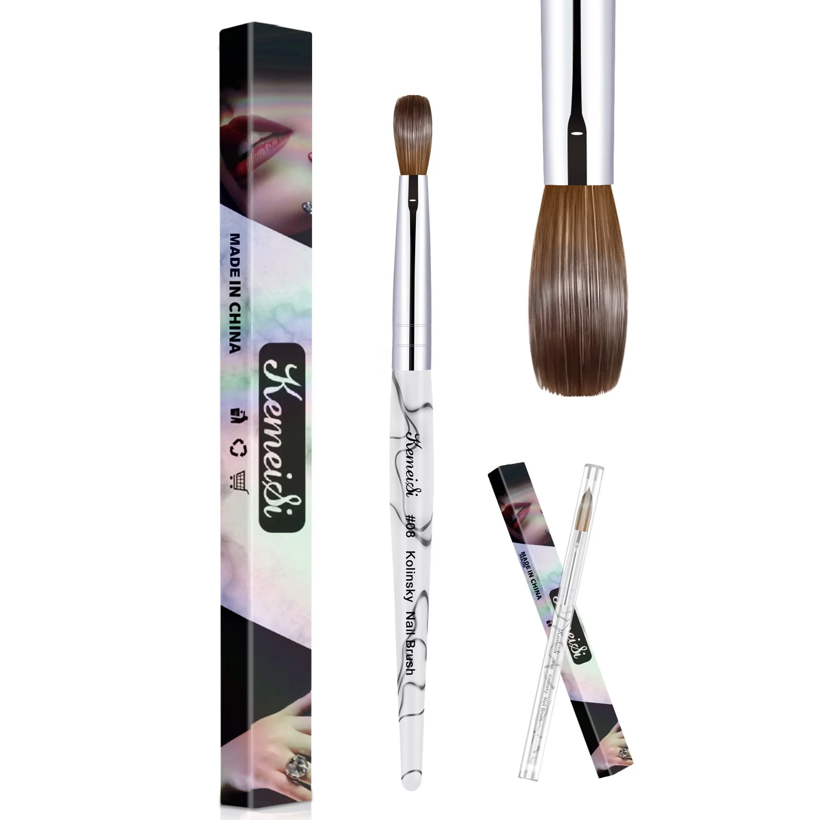 Acrylic Nail Brush, 100% Pure Kolinsky Crimped Oval Nail Brush For Acrylic Application Acrylic Art Brush Manicure