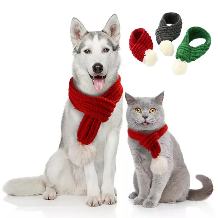2023 Hot Sale Cotton Wool Cat Dog Festival Costume Adorable Comfortable  Pet Christmas scarf