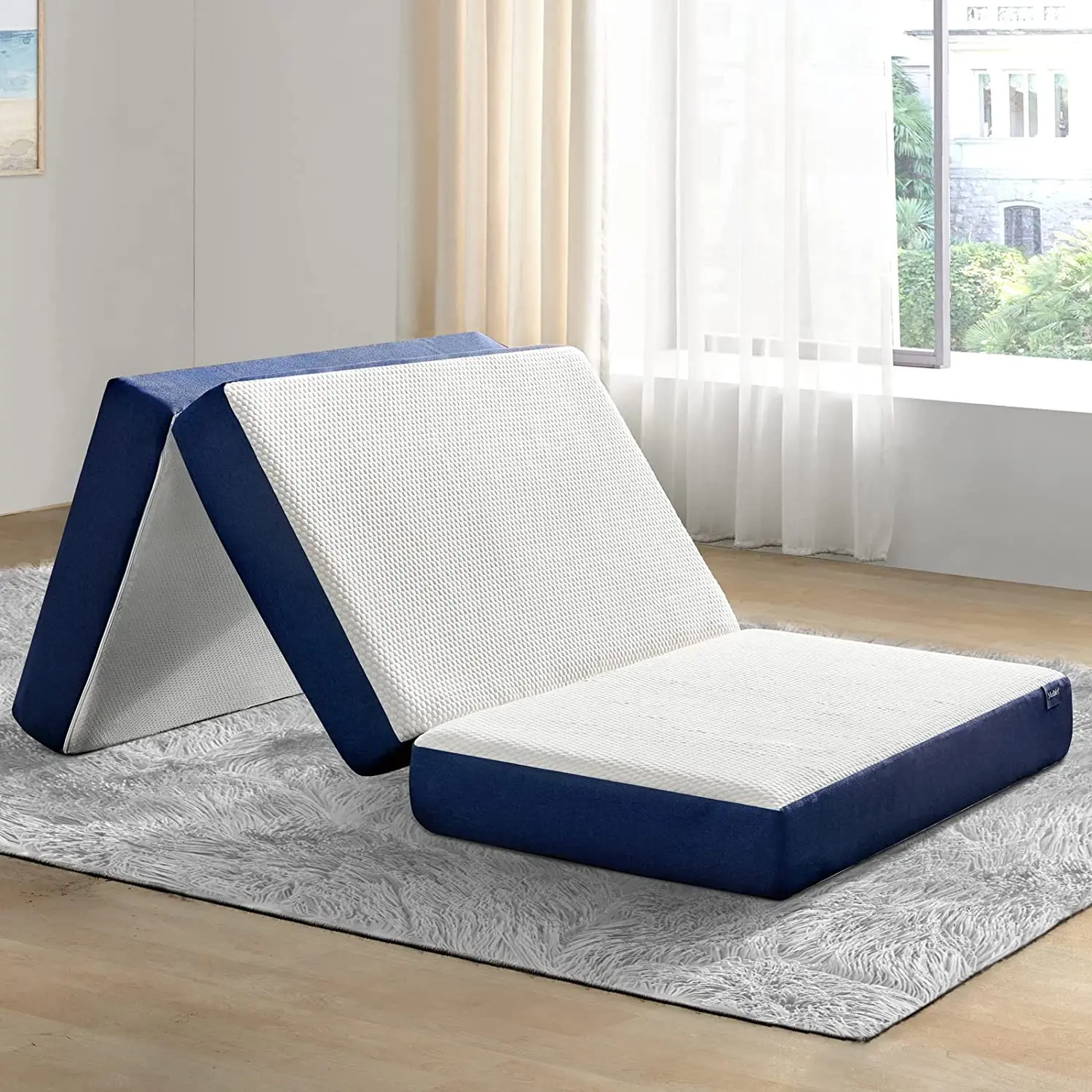 Tri-fold Portable Folding Mattress and Covers Memory Foam Mattress Topper with Washable Cover