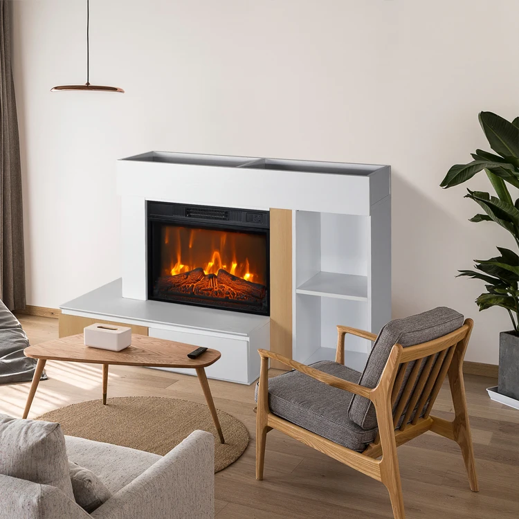 52 Inch Living Room Cabinet Wooden TV Unit 3D Flame Electric Fireplace TV Stand Modern TV Cabinet